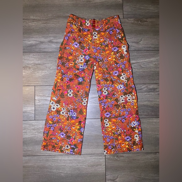 EUC Anthropologie Maeve Floral Wide Leg High Waisted Cropped Pants - Picture 2 of 16